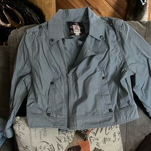 Decree Gray Cropped Moto Jacket Coat Size XL Extra Large Cotton